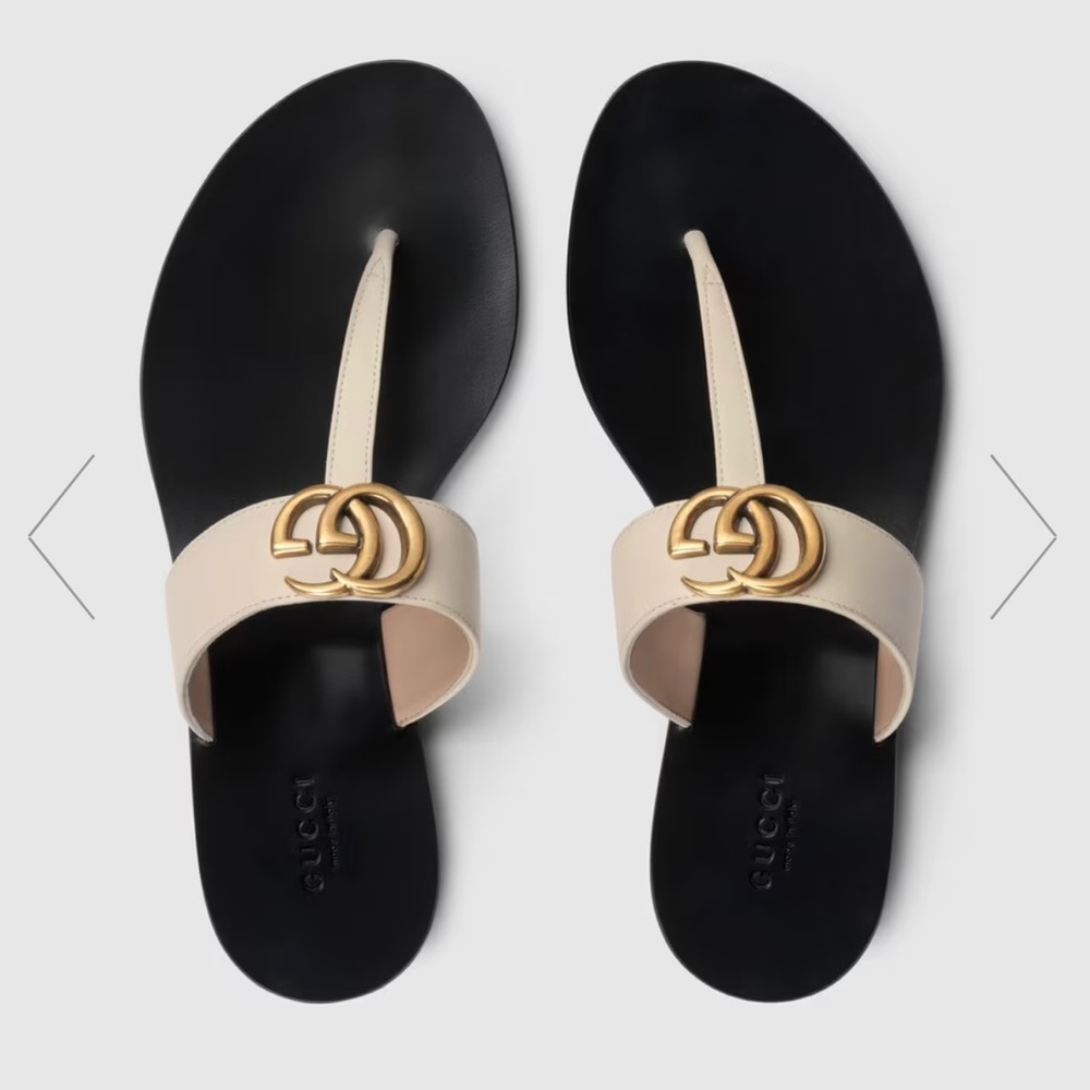 Gucci T Strap Sandals Size 38. 8 in US Size. EUC. In White. Double G